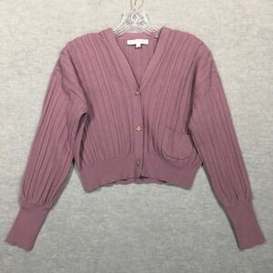 Lavender Sketch Small Cropped Cardigan V Neck Button-Up Relaxed Fit Purple